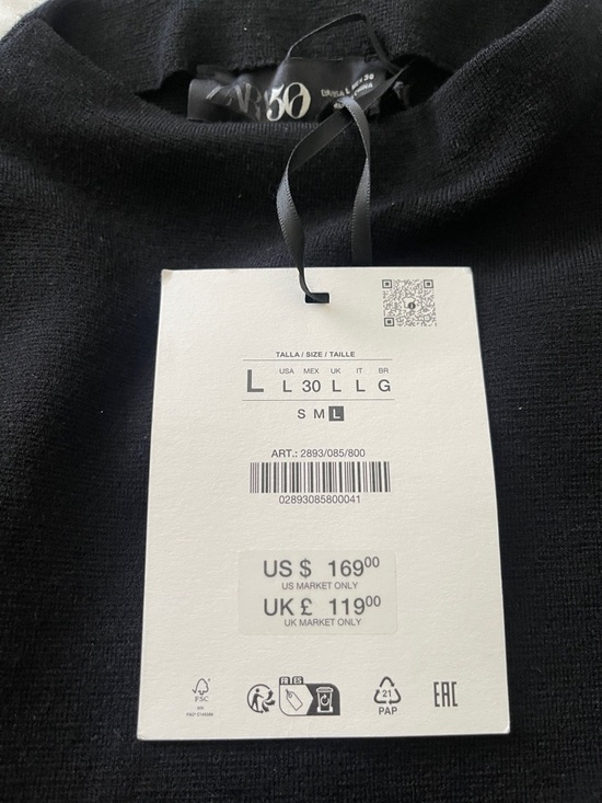 ZARA 50th Womens Asymmetric Knit Dress Black Wool Blend High Collar 2893/085 - Picture 5 of 5